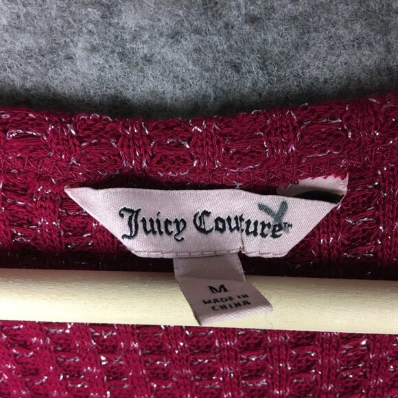 Juicy Couture Top M Long Sleeve Swing Waffle Knit Embellished Bling Raw Edge Red - Picture 5 of 12